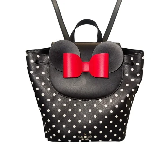 Kate Spade New York Minnie Mouse Polka Dot Backpack Black Red Bow Disney - Picture 3 of 14